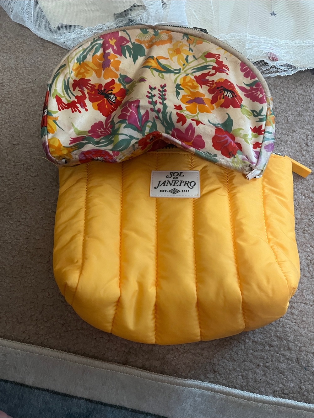 Sol de Janeiro Yellow Quilted Kids Pouch with Floral Interior